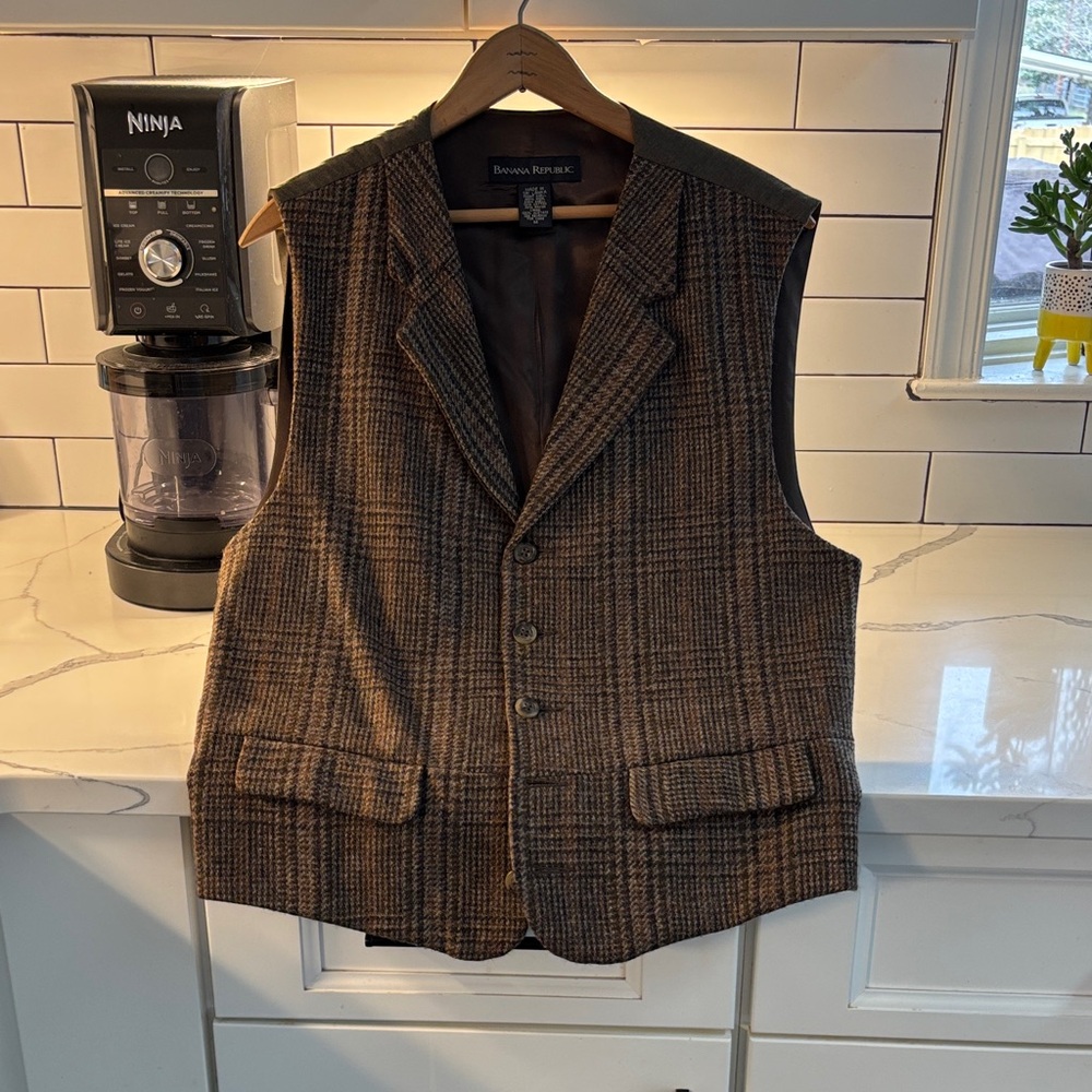 Banana Republic Brown Plaid Wool-Blend Tailored Vest